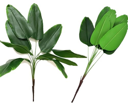 Artificial Banana Tree Plants Imitation Bird of Paradise Plant Faux Tropical Greenery Leaves Bush Fake Large Leaf for Indoor Outdoor Home Kitchen Party Flowers Arrangement Wedding Decorations 2 Pack