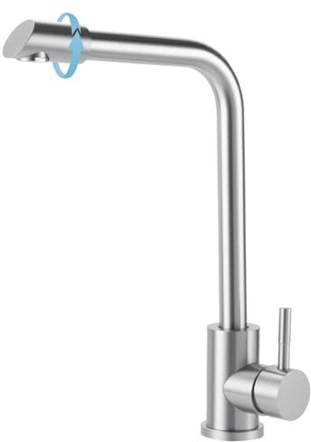 Zhufas Wasserhahn Küche, Küchenarmatur mit 360°Drehbar, Spültischarmatur Küche, Wasserhahn Küche Edelstahl, L Förmige Mischbatterie Küche Spülenarmatur mit Einhebel für 1 Loch,Edelstahl