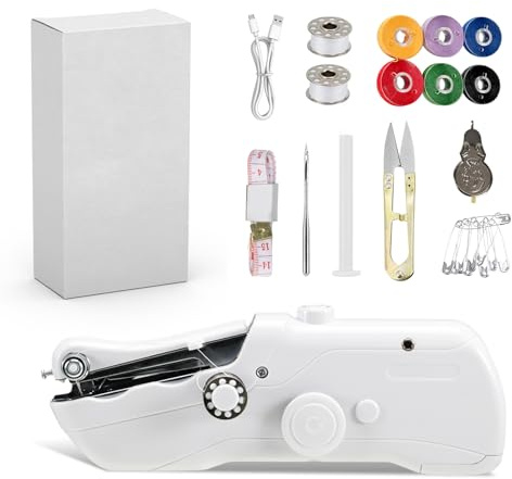 Handheld Sewing Machine, Portable Mini Sewing Machines with Accessories, Electric Hand Stitching Machine for Beginners Adults,Easy to Use Suitable for Stitching Clothes,Family Travel,DIY (white)