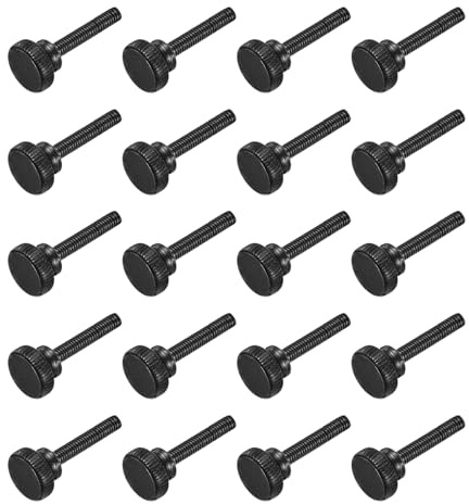 sourcing map M4x30mm Knurled Thumb Screws, Black Steel Flat Head Thumb Screws Zinc Plated Metric Knurled Head Bolts with Shoulder Grip Knobs Hand Tighten Thread Fasteners, 20 Pcs