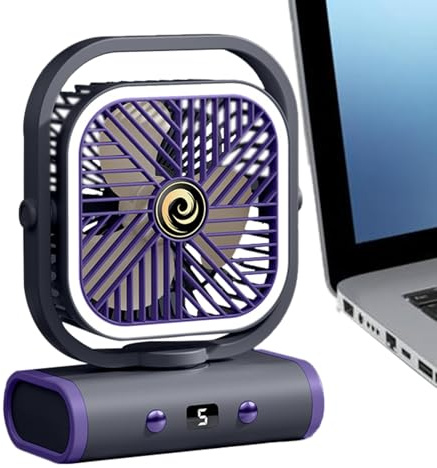 Ventilador de escritorio silencioso, ventilador de mesa silencioso, 5 velocidades, portátil, recargable, con luz nocturna, gadget para escritorio, hogar, oficina, apartamento