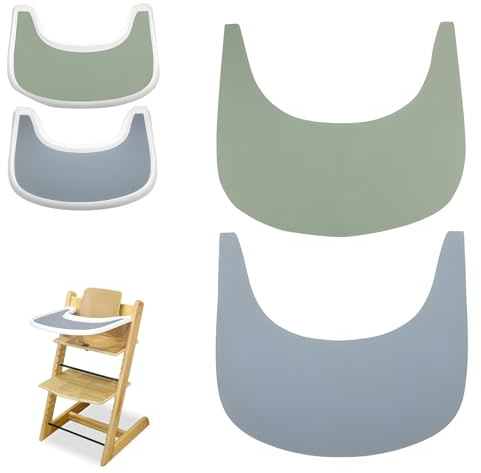 2 Stück Hochstuhl Tischset, Hochstuhl Zubehör, Tray Matte Silikon, Schmutzabweisend und rutschfest, für Stok-ke Tripp Trapp Tisch (Blau/Grün)
