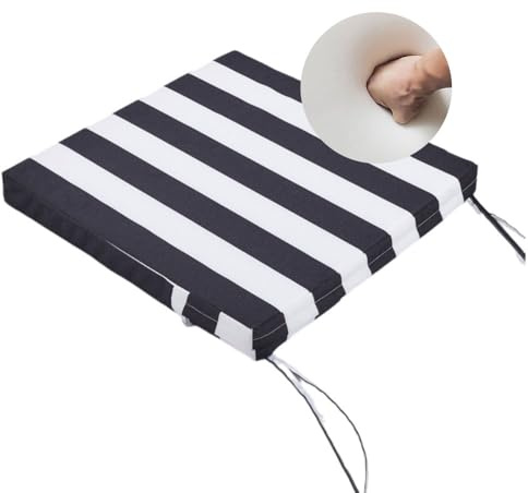 Surwin Coussin de Chaise Exterieur, Imperméable Résistants aux UV Coussins de Chaise avec Cordon de Serrage d'intérieur/Extérieur de Jardin Et Bureau (Rayé Noir,48x48x5cm)