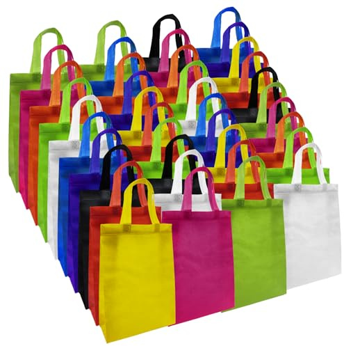 Toowood - 40 Sacs Cadeaux Réutilisables en Non Tissé - 10 Couleurs Assorties avec Poignées - Pour Anniversaire, Mariage, Baby Shower