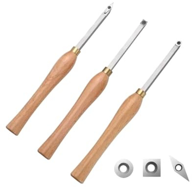 Harewtwy Set di Scalpelli per Tornio per Legno, 3 Pezzi, Utensili per Tornitura del Legno, Inclusi Lame Quadrate, Rotonde e In Carburo Diamantato per Tornitura del Legno