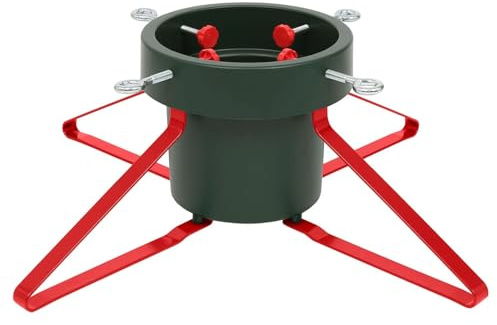 Neo Christmas Tree Stand for Real Trees up to 8ft Extra Large Heavy Duty Metal Base with 4 Screws 3.3L Water Reservoir Tank Secure Stylish Festive Stable Design (Green & Red)