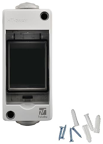 Tulabu 2 Way Circuit Breaker Box, IP65 Waterproof for Outdoor and Indoor | Surface-Mounted Distribution Protection Box, Clear Cover Consumer Unit, with DIN Rail Box, Charging Stations