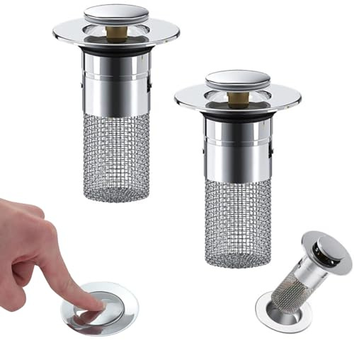 2 Stücke WaschbeckenstöPsel für 34-40mm Abfluss Ablauf, Edelstahl Pop Up Abflusssieb,Upgraded Bathroom Sink Plug,Abflusssieb Abflussstopfen, Abflussstopfen Waschbecken mit Haarsieb