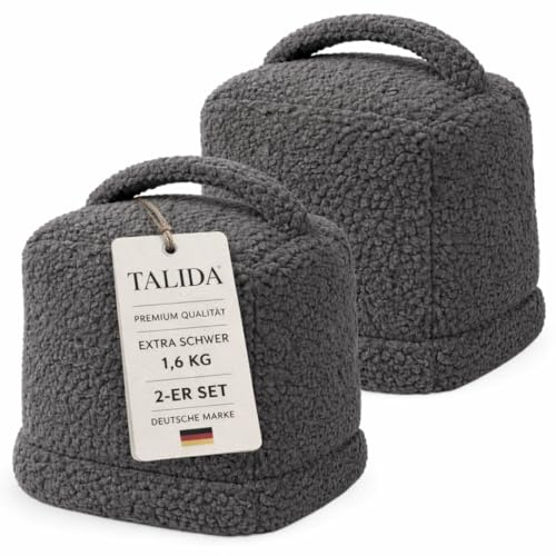 Türstopper sack 1,6KG Teddy-Stoff | mit Griff | waschbarer Bezug | mit Reißverschluss | schwer | moderne Optik | Boden Sand sack (2, Grau)