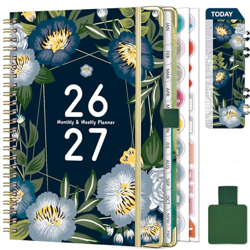 Gumiho Agenda Semainier 2026 2027 Spirale - A5 Planner (Juillet 2026 - Juin 2027)-Agenda Scolaire Avec boucle de stylo,Règle Signet & Autocollants de plan (Vert-19)