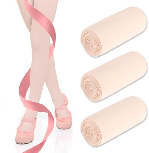 Terilamy Ballet Tights Girls, 3 Pairs 80 Denier Dance Tight, Stretchy Soft Flesh Colored Kids School Uniform Training Tights Age