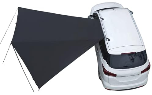 Car Side Awning Tent for Subaru Crosstrek 2013-2025 SUV 5-Seater, Oxford Fabric Camping Vehicle Side Sun Shelter Portable Tailgate Shelter,Black-2m Iron Rod Set