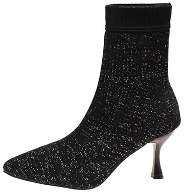 Botines de punto de aguja de moda para invierno, elegantes y cómodos para ocasiones informales y festivas, Negro , 37 EU