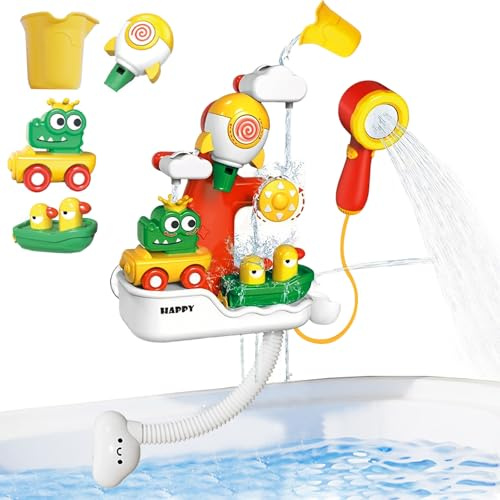 LUKIUP Badkarsleksak, Nteraktiv badleksak, set med babyshower, vattenhjul, anka, krokodilto raketpipa, vattenleksak, badleksak för småbarn