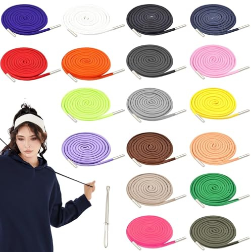 HECHKJ Kordel für Jogginghose 140 cm, 18 Stück Kordel für Hoodie, Universelle Kordelzug für Hosen, Kapuzenkordel Hoodie mit Einfädelhilfe, 18 Farben, für Hoodies, Handtasche und Hosen
