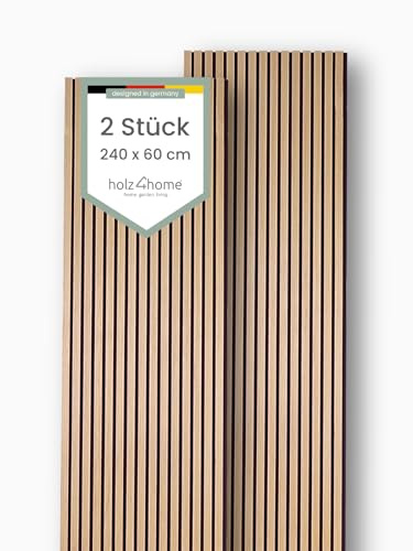 holz4home® 2er Set Akustikpaneele Holz 240x60 cm Eiche I Wandpaneele Innenverkleidung Wandpaneele in Holzoptik I Lamellenwand 3D Holzverkleidung Paneel Holzpaneele