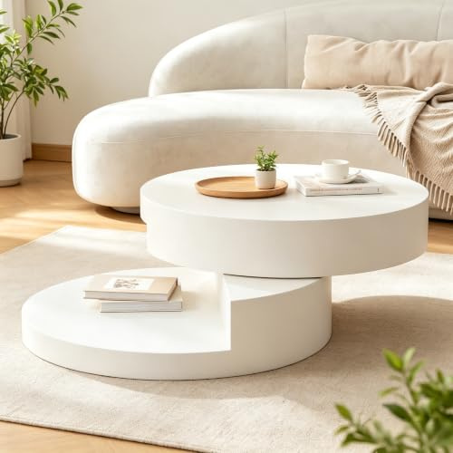 Calivra Mesa de centro 70 x 70 x 35,5 cm con placa giratoria de 360° y LED, color blanco