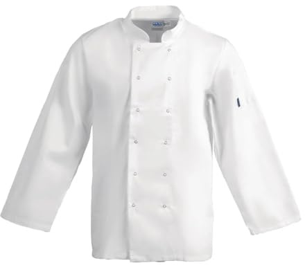 Whites Chefs Clothing Vegas Unisex Chefs Jacket Long Sleeve - Large / L - White, Chest Size: 44-46 inch / 112-117 cm, Polycotton, Suitable for Commercial Laundering, A134-L