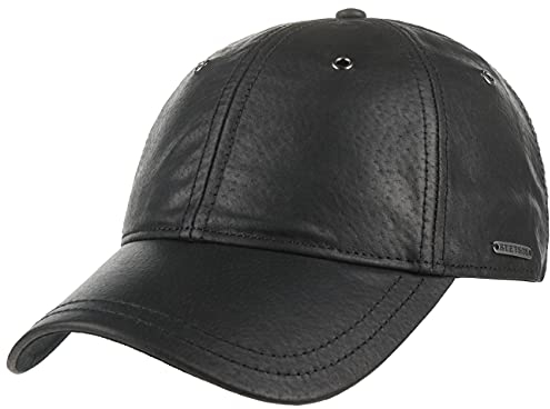 Stetson Joes Ledercap Basecap Damen/Herren - Lederkappe Größenverstellbar - Baseballcap aus Nappaleder und Baumwolle - Napperledercap Geöffnet - Freitzeitkappe Sommer/Winter schwarz One Size