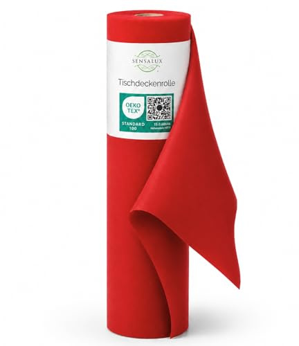 Sensalux Tischdeckenrolle Vlies 1,50 x 25 m Rot, 80 g/m² | abwaschbar, wasserabweisend, stoffähnlich, Tischdecke Rolle, OEKO-TEX, Party, Hochzeit, Catering, Event