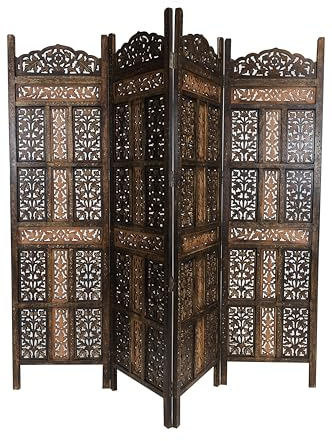 Orientalischer Paravent Krishna modern aus Holz in Dunkelbraun 200 cm