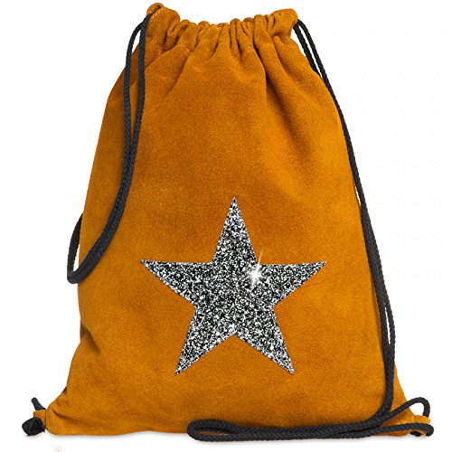 Caspar TL712 Unisex Wildleder Turnbeutel mit Glitzer-Stern, Farbe:cognac, Größe:One Size