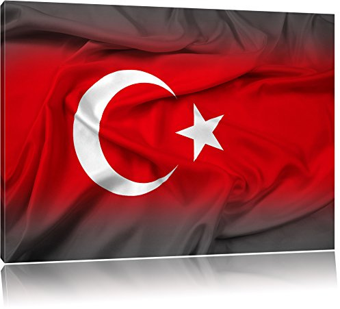 Pixxprint Flagge der Türkei B&W, Größe: 120x80cm, Leinwandbild, fertig gespannt, Wandbild, Dekoration, Kunstdruck, kein Poster