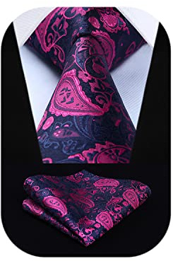 HISDERN slips för män, näsduk, blommig, paisley, bröllop, slips & näsduk i set, ROSA, En Storlek
