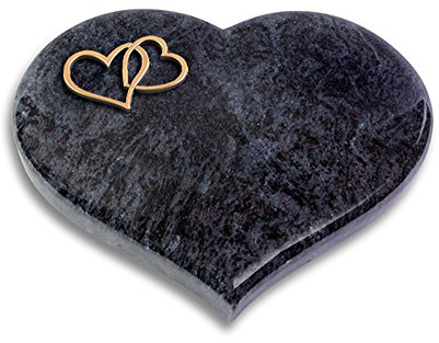 Grabplatte, Grabstein, Grabherz, Urnengrabstein Modell Coeur 40 x 30 x 7 cm Orion-Granit, poliert inkl. Gravur (Bronze-Ornament Herzen)
