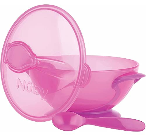 Nûby ID5419PINK Breischale mit Saugfuß und Löffel, rosa
