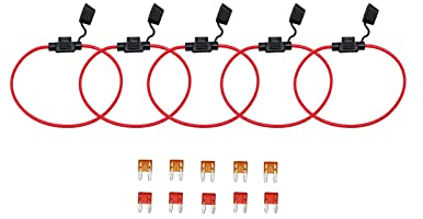 KOLACEN Automotive Auto LKW Inline 18 Gauge Sicherungshalter für Mini Blade Typ Sicherung 5 Stück + 10 Stücke Mini Blade Sicherung 5Apm 10pm