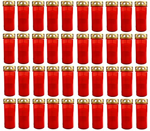 40er Set XL Grablicht Rot Grabkerze mit Deckel Großer Grabbrenner Grablaterne Grableuchte Grablampe Dauerbrenner