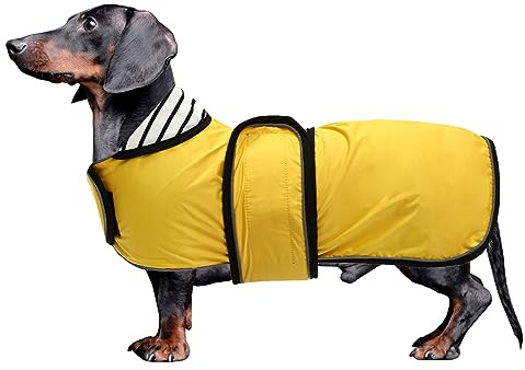 Dachshund Raincoat Corgi Raincoat Dogs Waterproof fit for Dachshunds Weiner Long Back Breeds with Reflective Stripe Great Coverage in Autumn Winter - Yellow - S