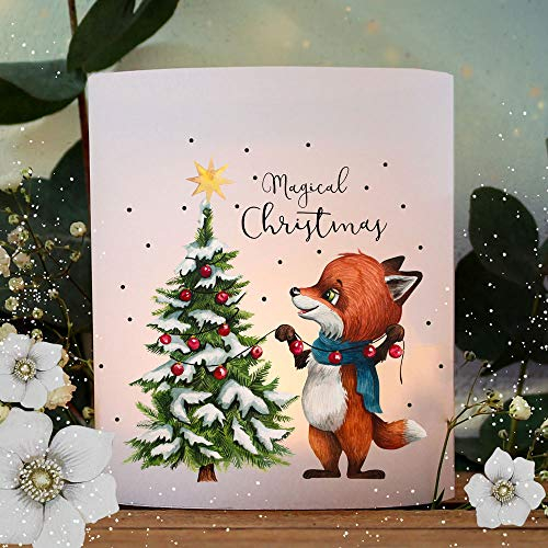 Teelichthüllen zur Weihnachten Advent 2er 4er Set für Windlichter Teelicht Lichthülle Fuchs mit Weihnachtsbaum te165 - ausgewählte Größe: *2X Lichthüllen*