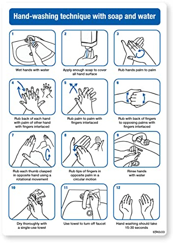 stika.co Set of 2 Hand Washing Technique Poster Sign - A5 (148 x 210mm) - Self-Adhesive Vinyl Hygiene Safety Sign for Toilets, Schools & Washrooms