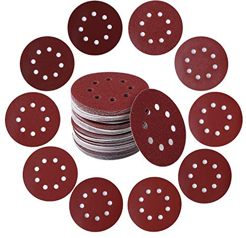Lot de 100 disques abrasifs ronds de 12,7 cm, 8 trous, grain 60, 120, 240, 400, 600, 800, 1000, 1200, 1500, 2000
