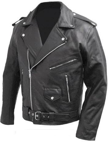 BS MOTO - Giacca chiodo da motociclista in vera pelle bovina, stile Marlon Brando (Nero