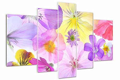 Tulup Glasbild 170x100cm Gehärtetem Sicherheitsglas Wandkunst Deko Wandbild 5 Teile Küche & Wohnzimmer Akrylglas - Stiefmütterchen