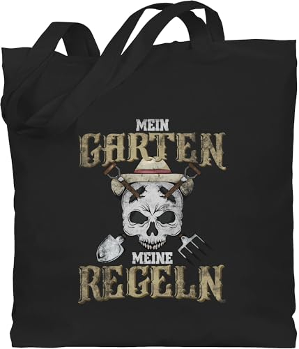 Shirtracer Baumwolltasche - Hobby Outfit - Mein Garten Meine Regeln I Vintage Totenkopf - Unisize - Schwarz - stoffbeutel baumwolle tasche einkaufstasche jutebeutel langer henkel einkaufstaschen bag