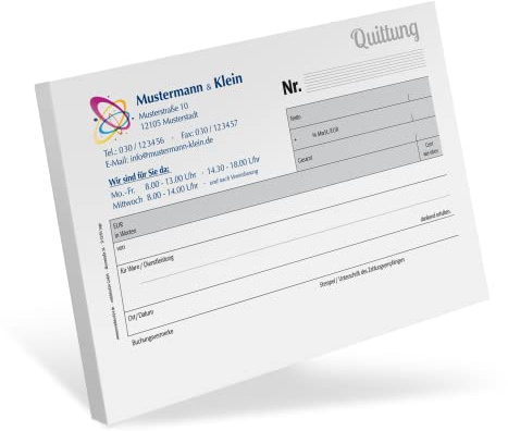 Personalisierte Quittungsblöcke mit Ihrem Text und Logo bedruckt/selbstdurchschreibend / 2 x 50 Blatt / A6 quer (48 Stück)
