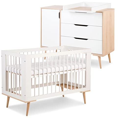 SOFIE Ensemble commode à langer et lit bébé style scandinave 120X60 Blanc