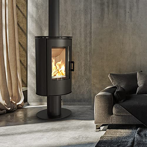 KRATKI AB Holzofen für den Innenbereich, freistehend, BImSchV 2-konform, 8 kW, Thermischer Wirkungsgrad, 78%, Stahl, Schwarz, Schwenkfunktion, Aufbewahrungskammer, 110 x 52 cm