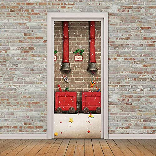 MUCXBE Türposter Türfolie 3D Türtapete PVC Türtapeten Türaufkleber Türsticker 90x200cm Weihnachten Poster Selbstklebend Türaufkleber Wandbild Für Tür Wohnzimmer Schlafzimmer Küche