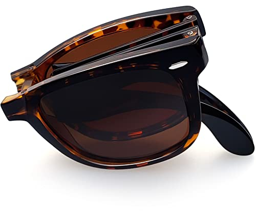 Joopin Lunettes de Soleil Homme Rétro Polarisées Pliables Léopard Carrées Lunettes de Soleil Femme Lunette Solaire Portable