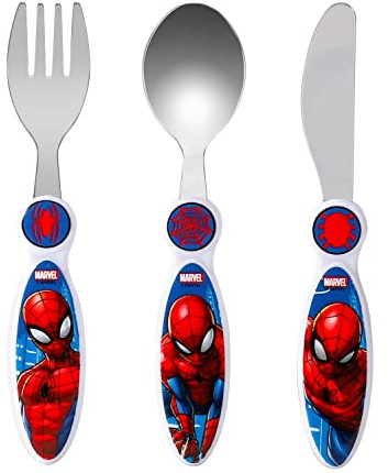 Spiderman - Set di posate per bambini, 3 pezzi, coltello, forchetta, cucchiaio