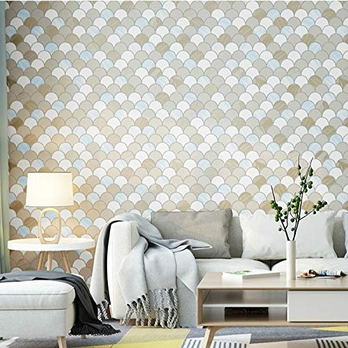 AIRLUS Modernes Design Kreis-Muster-Wand-Papier-Blau, Grau, Beige Tapeten Schlafzimmer Wohnzimmer Möbel Dekoration (10mx53cm) Wallpaper (Color : P03102)