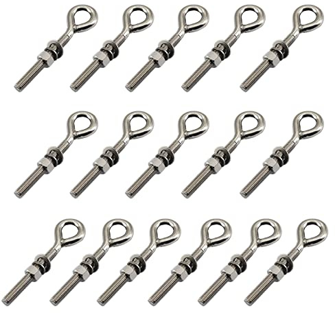 16 piezas tornillos de ojal M5 de acero inoxidable con tuerca y arandelas, vástago largo, varilla roscada, perno de anillo, anillo cerrado