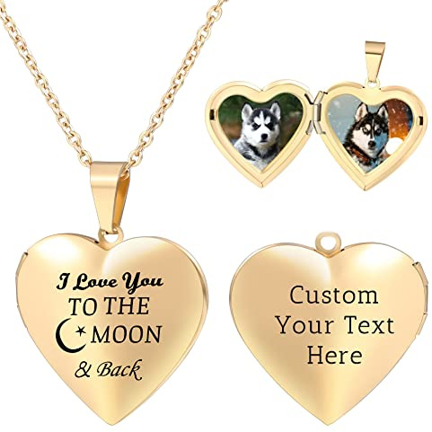 OTXIXTO Herz Medaillon Kette für Damen Personalisierte Foto Anhänger Halskette Gold/Silber/Rosegold aus Edelstahl Text Gravur Personalisierter Schmuck Geschenke für Frauen Mutter