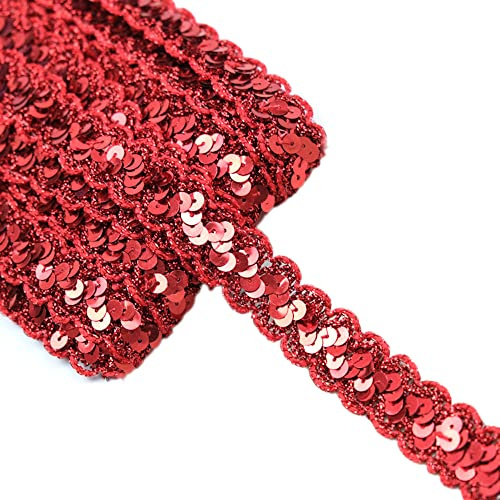 13 Meter 23mm Glitzer Pailletten Spitzenband Paillettenband Spitzenborte Geflochten Dekoband Zierband Borten Bänder Pailletten Bänder Trim Bortenband für DIY Nähen Kostüme Handwerk Verzierungen,Rot