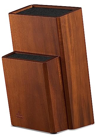 ENOKING Wooden Universal Knife Block, Knife Block Without Knives, Acacia Wood Knife Holder Storage Stand with Removable Plastic Bristles for Kitchen Counter Knife Storage Rack(2-Tier)